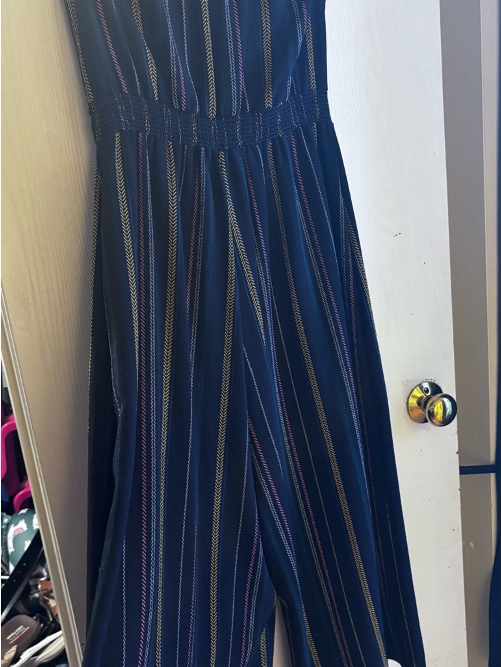 Peppermint Navy Striped Cropped Jumpsuit